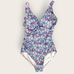 Trimshaper Womens Swimsuit Sz 14 One Piece Blue Print Crossover Support Climacoo